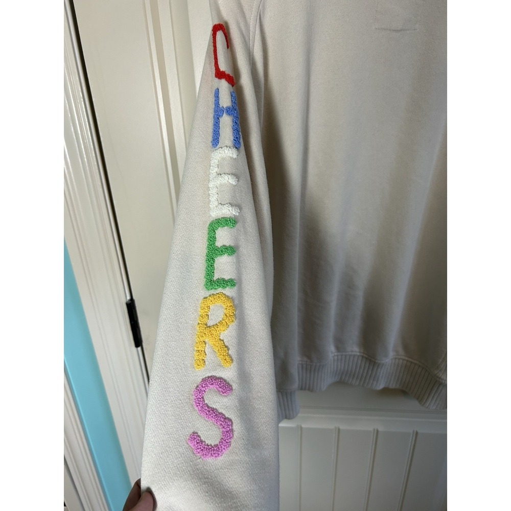 Aerie Oversized Relaxed Sweatshirt Sz S Cream Cheers Embroidered Chic Colorful - Picture 3 of 8